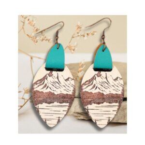 Retro Wooden Leaf-Shaped River Landscape Dangle Earrings
